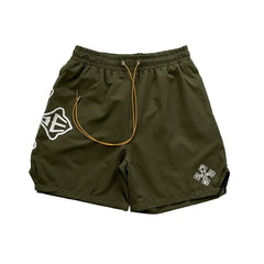 Rhude Cross Graphic Olive Green Nylon Shorts