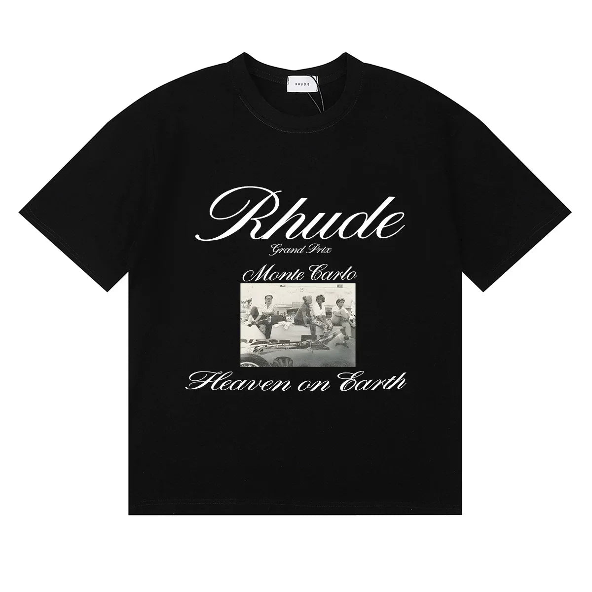 Rhude Monte Carlo Heaven On Earth Vintage Photo Print Black Oversized T‑Shirt