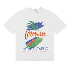 Rhude Monte Carlo Hotel Casino Palm Tree Vintage White Oversized T‑Shirt